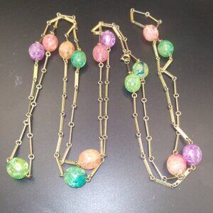 Vintage Gold Tone 60'' long Necklace with Multi color Lucite Beads